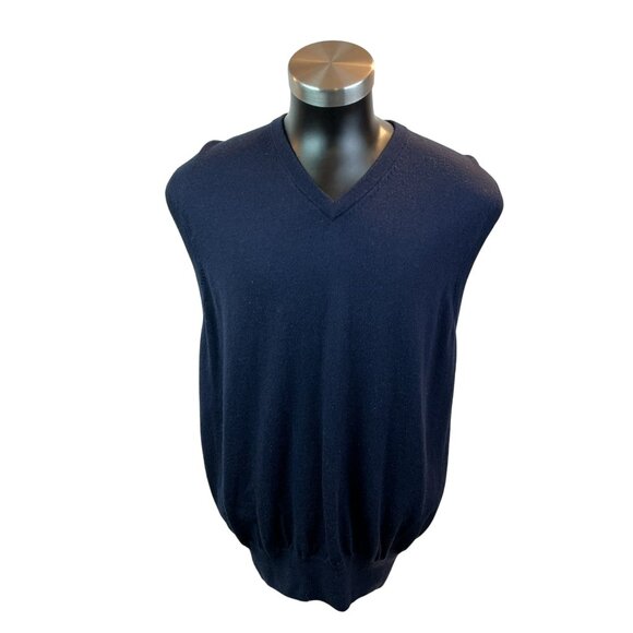 Peter Millar V-Neck Navy Blue Sleeveless Sweater Vest Mens XL 100% Merino Wool - Picture 2 of 8